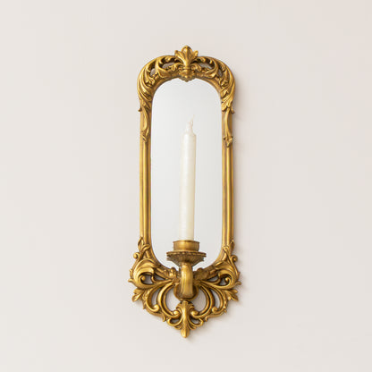 Ornate Metal Antique Gold Mirrored Candle Sconce