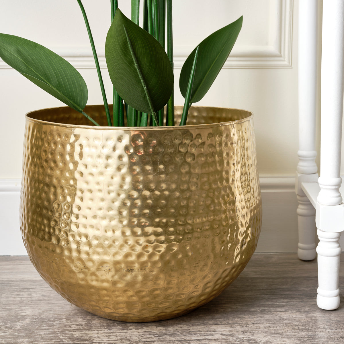 Large Gold Hammered Metal Planter