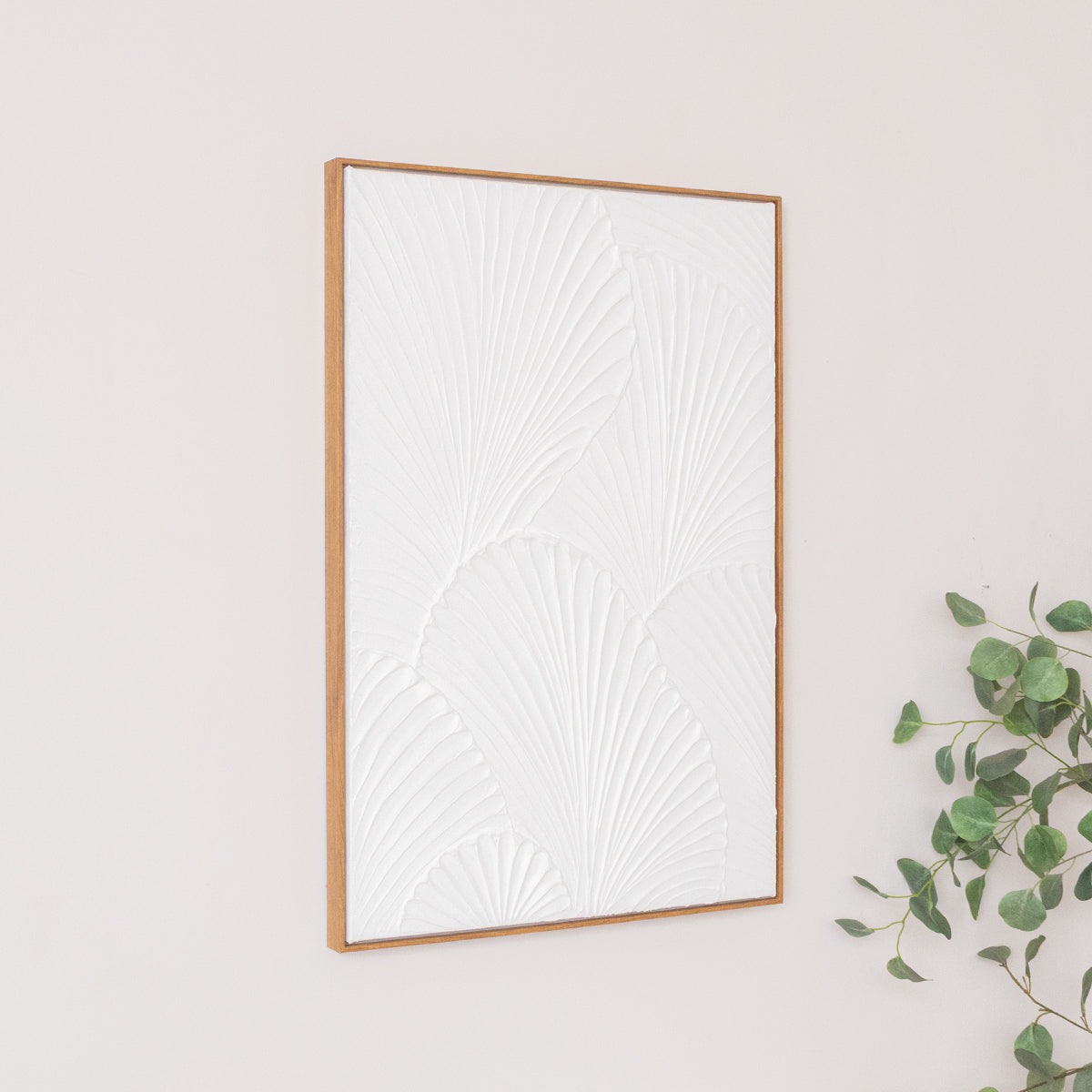 Extra Large White Ginkgo Textured Wall Art - 55cm x 80cm