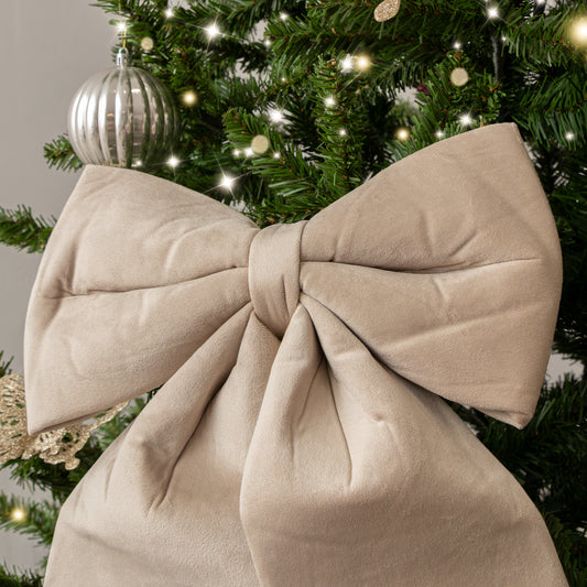  Large Taupe Velvet Christmas Bow - 30cm x 45cm 