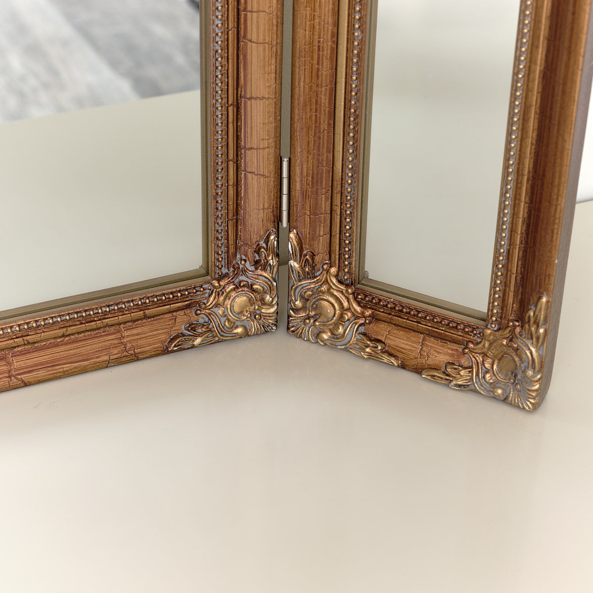 Antique Gold Ornate Triple Dressing Table Mirror 64cm x 55cm
