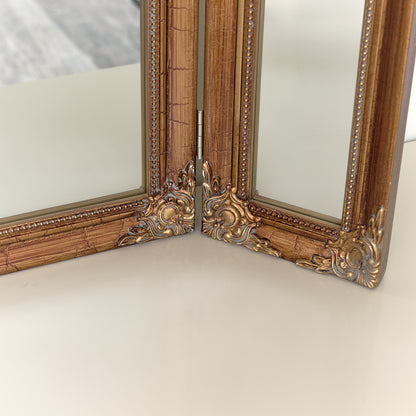 Antique Gold Ornate Triple Dressing Table Mirror 64cm x 55cm