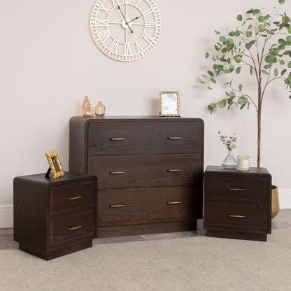 3 Drawer Wooden Chest of Drawers and Pair of 2 Drawer Bedside Tables - Kingsley Range