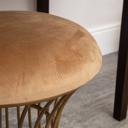  Antique Gold Metal Detailed Upholstered Dressing Table Stool 