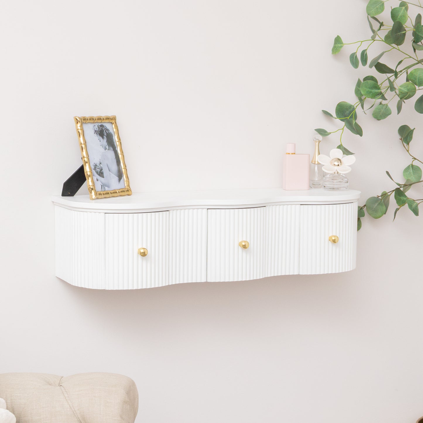 3 Drawer Reeded Wall Mounted Floating Console & Dressing Table - Willow White Range