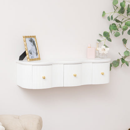 3 Drawer Reeded Wall Mounted Floating Console & Dressing Table - Willow White Range