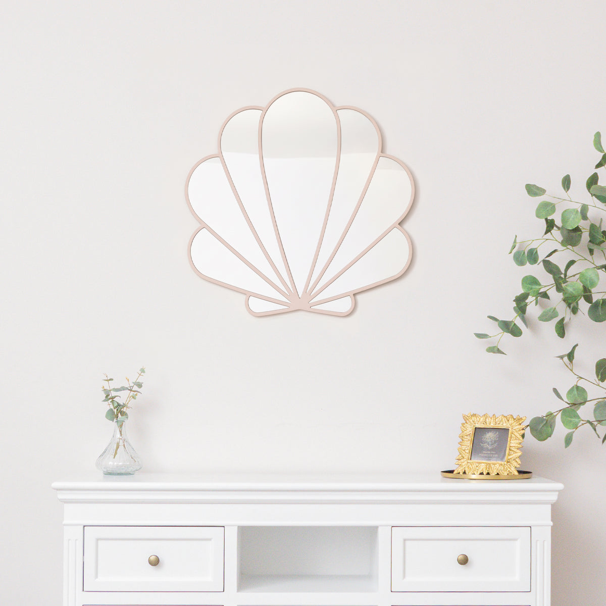 Large Pink Shell Shaped Wall Mounted Mirror - 60cm x 60cm