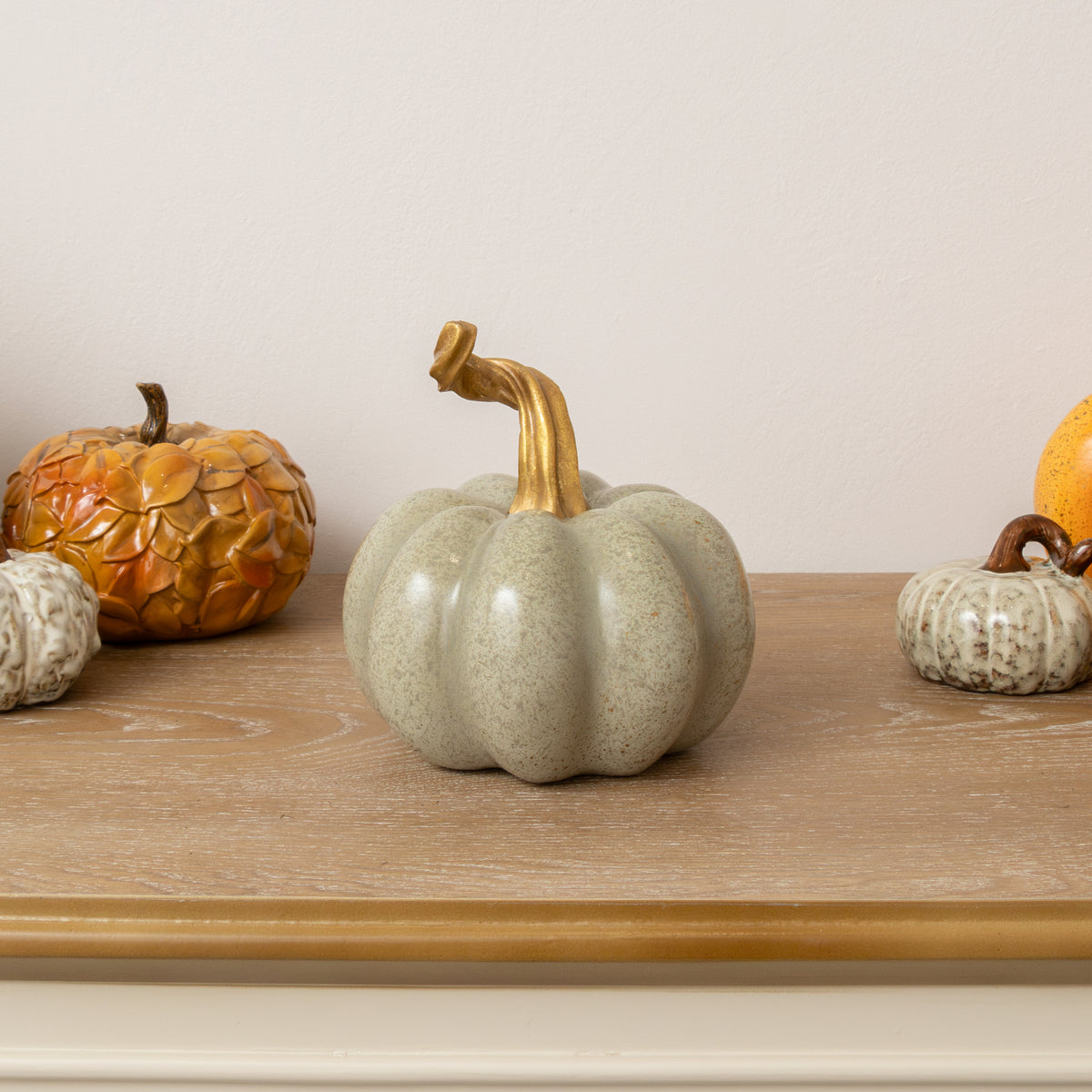 Nude & Gold Speckled Pumpkin Ornament - 16cm x 15cm