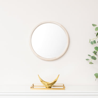 White Washed Wooden Round Wall Mirror - 50cm x 50cm