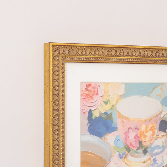  Textured Watercolour Teacups Wall Art Print with A Gold Frame - 40cm x 50cm 