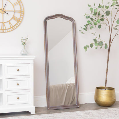Slim Arched Washed Wooden Framed Leaner Mirror - 50cm x 140cm