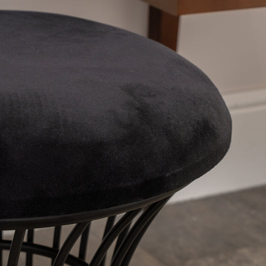  Black Metal Detailed Upholstered Dressing Table Stool 