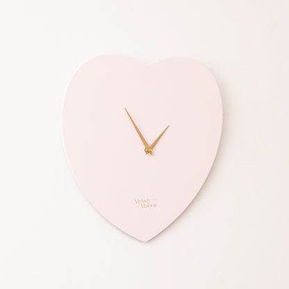Wooden Pink & Gold Detailed Heart Shaped Wall Clock - 40cm x 40cm