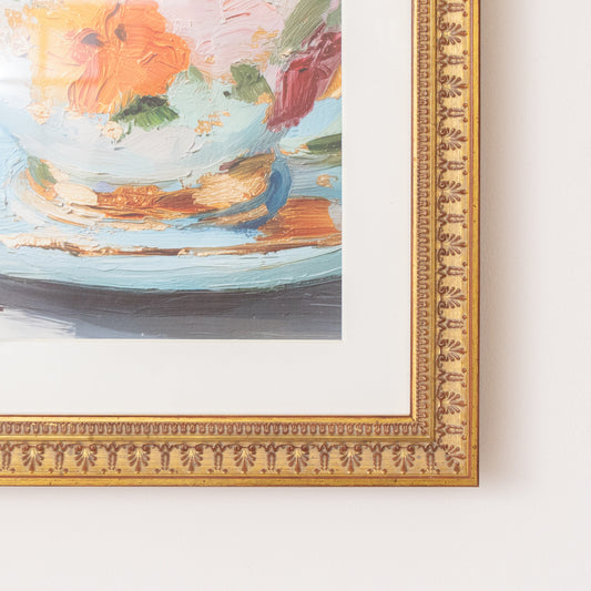  Multicoloured Teacup Wall Art with A Vintage Gold Frame - 40cm x 50cm 