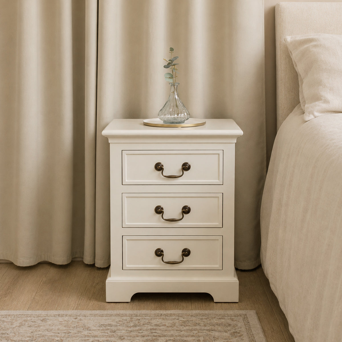 Ivory 3 Drawer Bedside Table - Charlotte Ivory Range