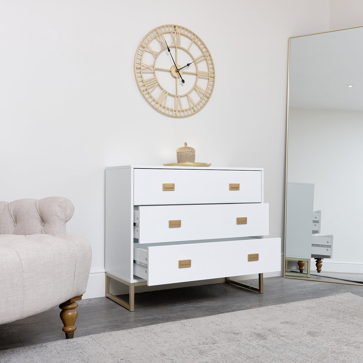 Large 3 Drawer Chest of Drawers - Elle White Range