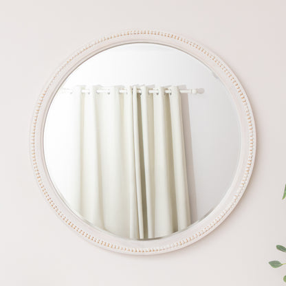 Round Distressed White Washed Wooden Bobbin Detailed Wall Mirror - 80cm x 80cm