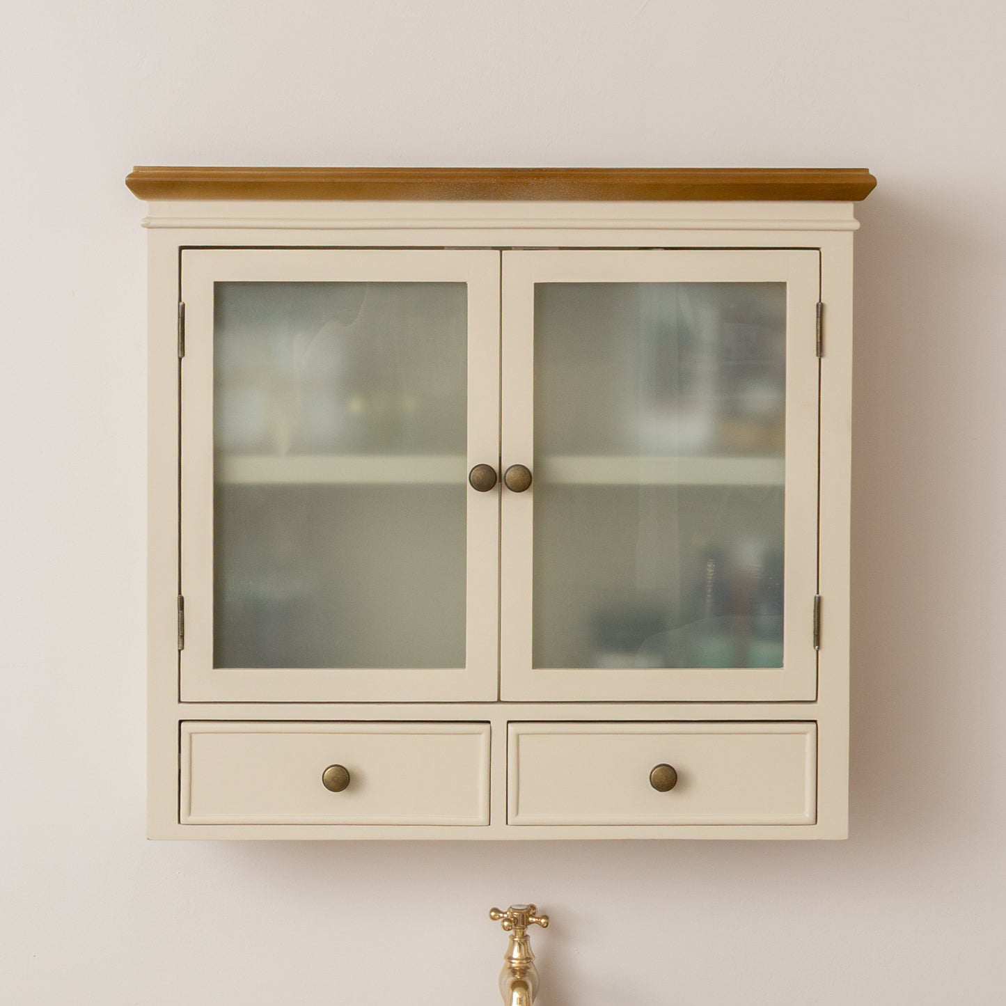Cream & Wooden Wall Cabinet with Drawers - Claudia Range