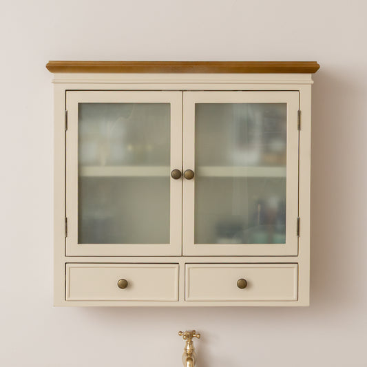  Cream & Wooden Wall Cabinet with Drawers - Claudia Range 