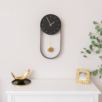 Black & Gold Pendulum Metal Analogue Wall Clock - 20cm x 55cm