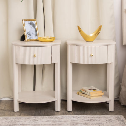 Pair of Reeded One Drawer Bedside Table - Willow Taupe Grey Range
