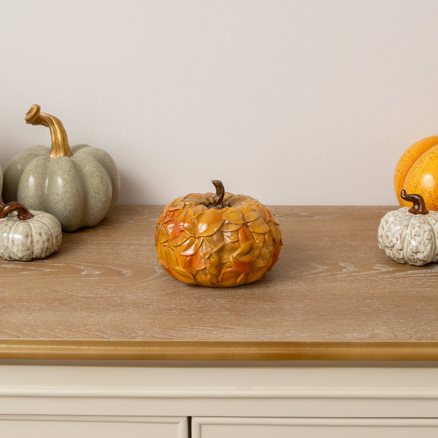 Small Orange Leaf Detail Pumpkin Ornament - 13cm x 11cm