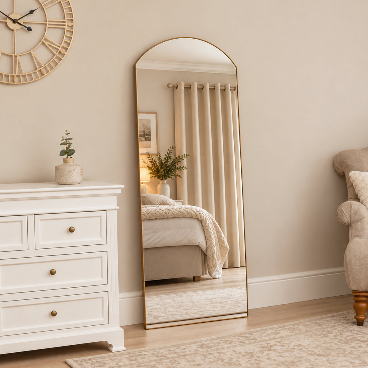 Large Arch Gold Framless Full Length Leaner / Wall Mirror - 150cm x 60cm