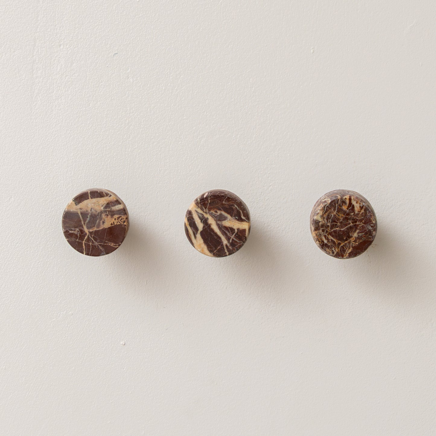 Set of 3 Round Red Marble Wall Hooks