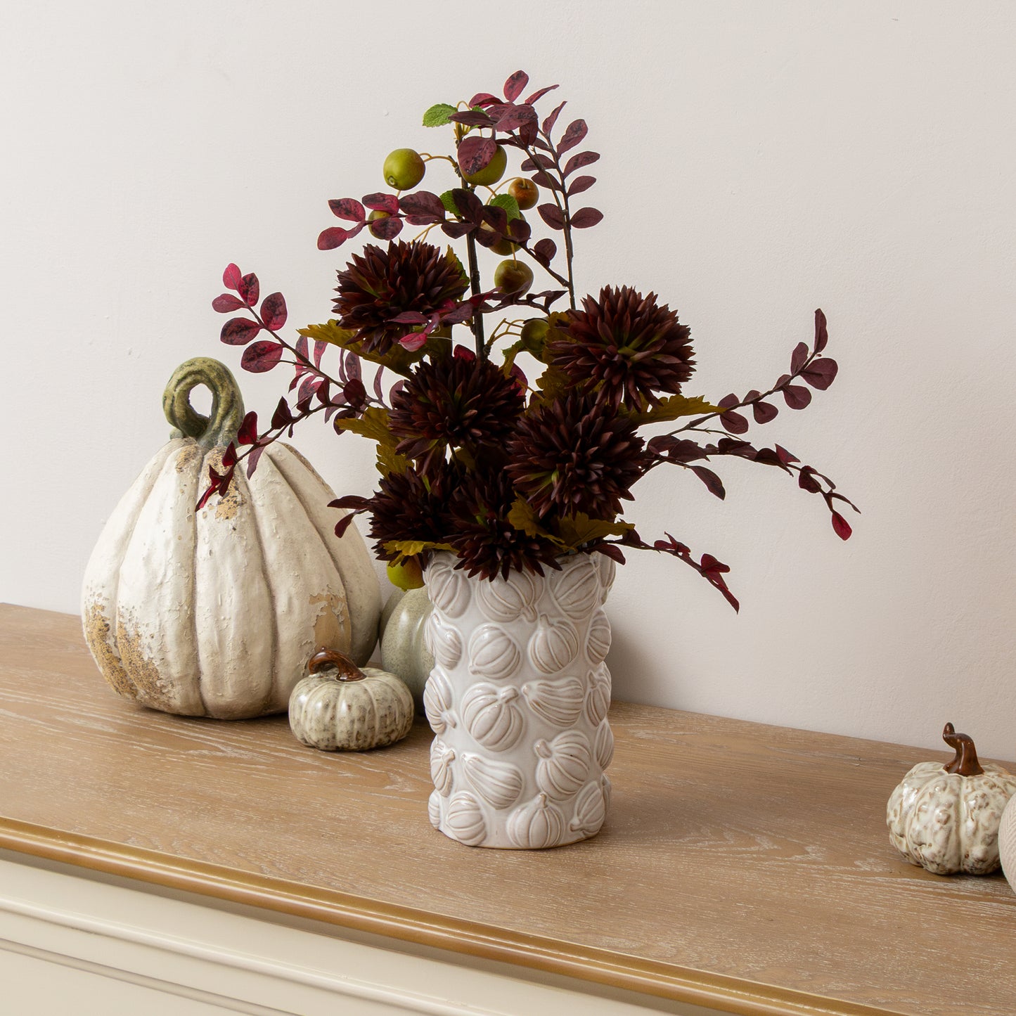 Large White Glazed Ceramic Pumpkin Flower Vase - 18cm