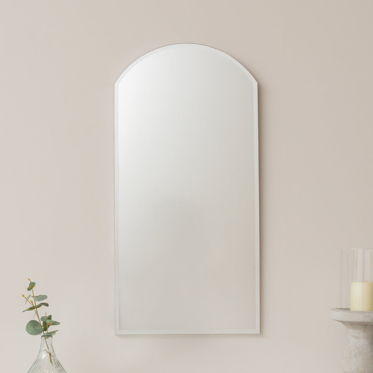 Arched Frameless Bevelled Wall Mirror - 35cm x 71cm