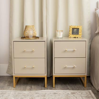 Pair of Two Drawer Bedside Tables - Liana Taupe Range