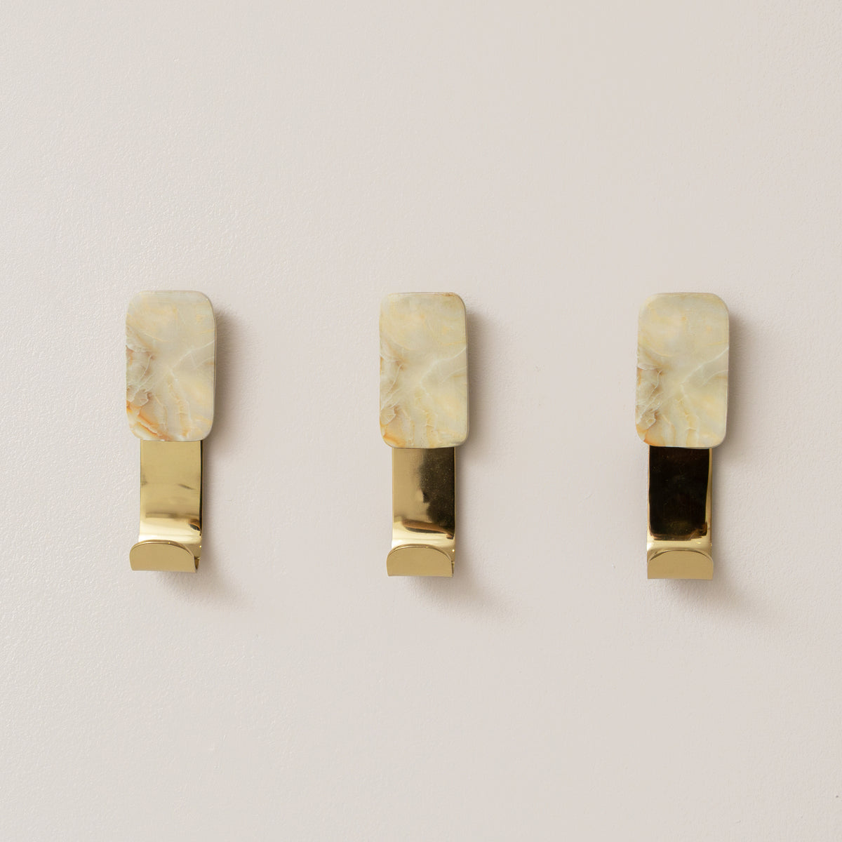 Set of 3 Cream Marble & Gold Wall Hooks