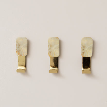 Set of 3 Cream Marble & Gold Wall Hooks