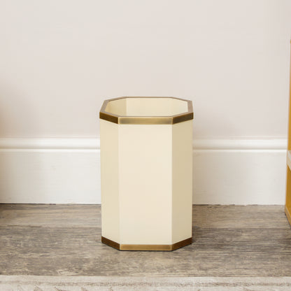 Hexagonal Cream & Gold Edge Wooden Waste Paper Bin