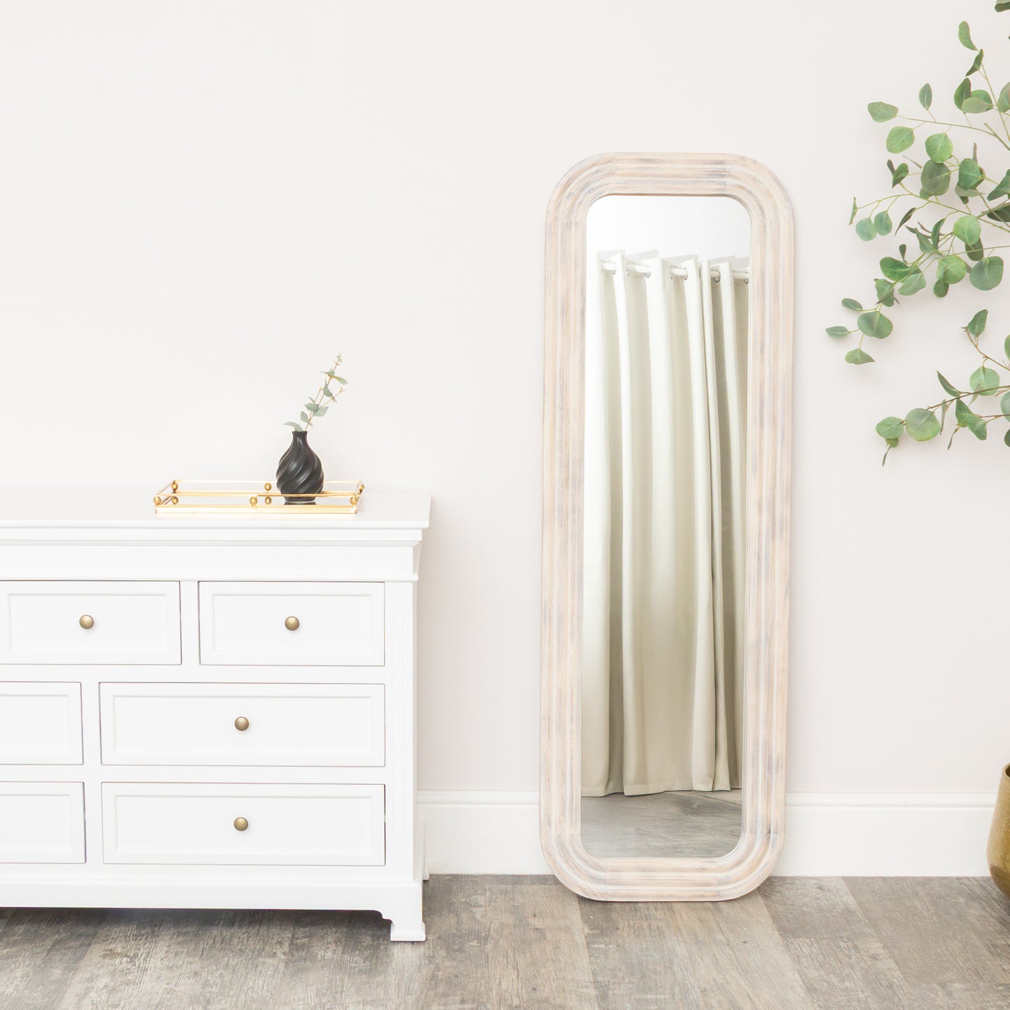Light Wooden Arched Tall Wall & Leaner Mirror - 142cm x 47cm