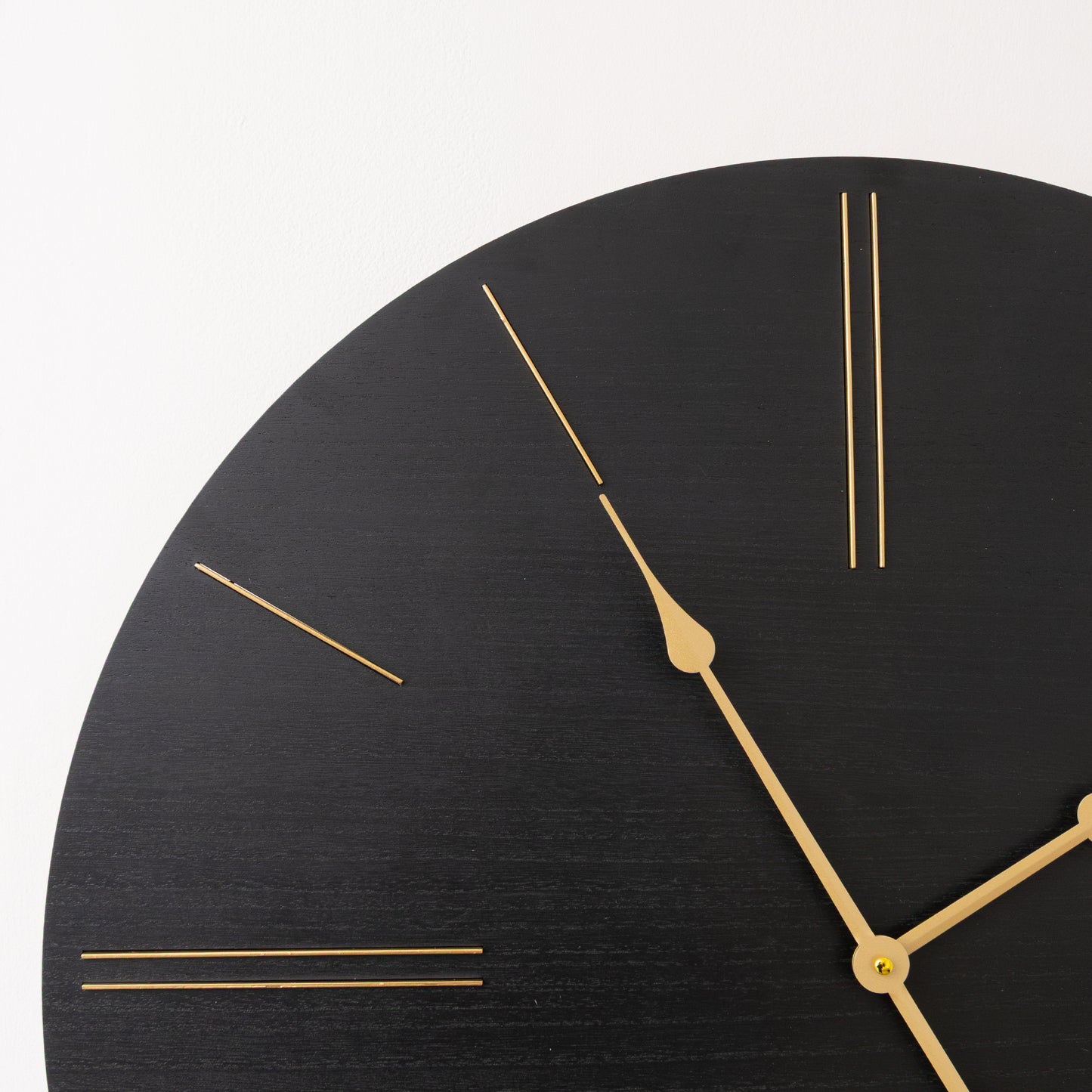 Large Black Wooden Grain & Gold Detailed Wall Clock - 70cm x 70cm