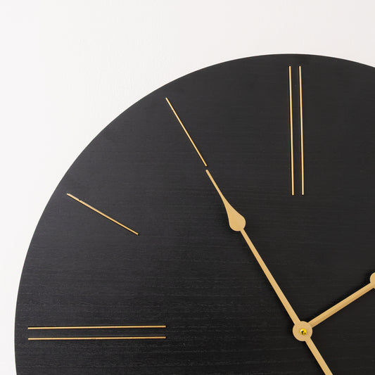  Large Black Wooden Grain & Gold Detailed Wall Clock - 70cm x 70cm 
