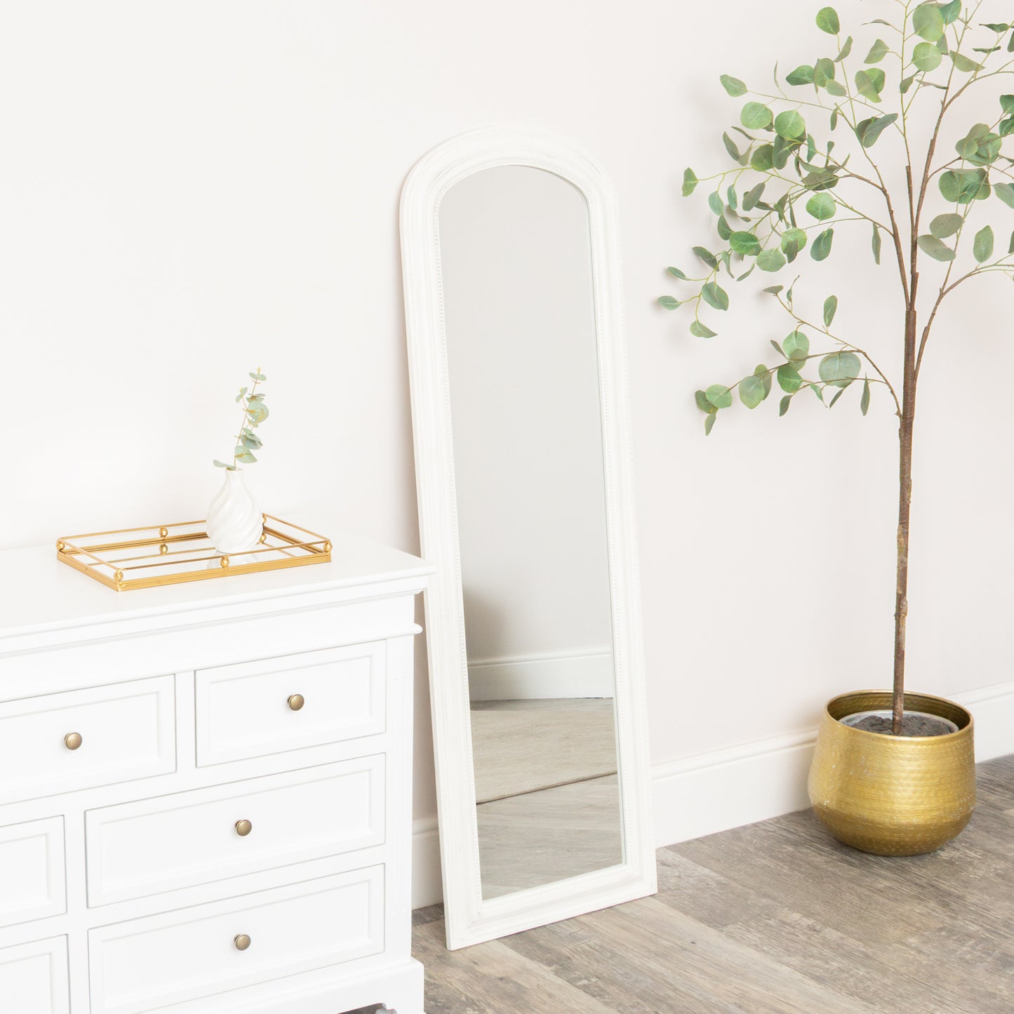 Full Length Distressed White Leaner & Wall Mirror - 47cm x 142cm