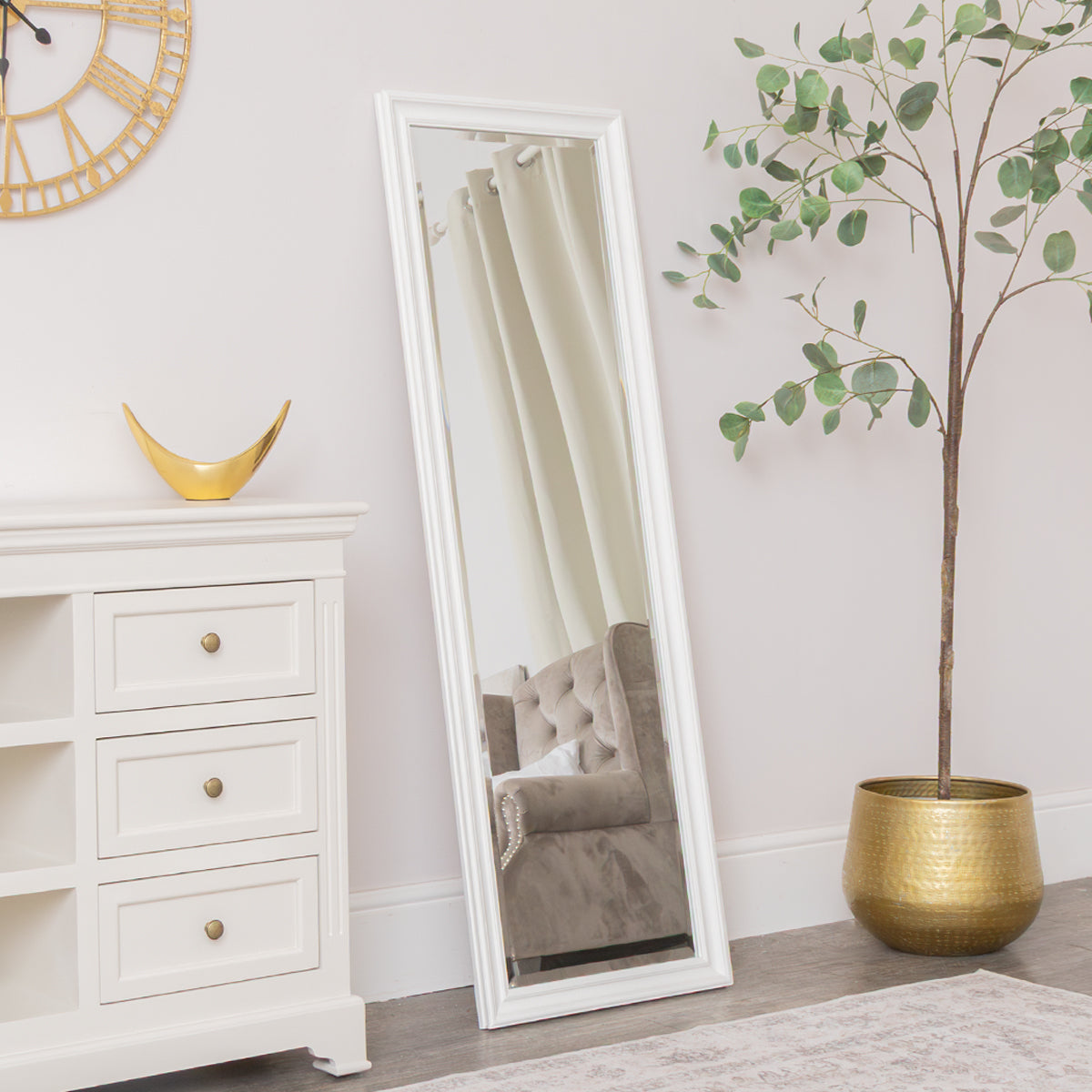 Large Full Length White Framed Wall & Leaner Mirror - 47cm x 142cm