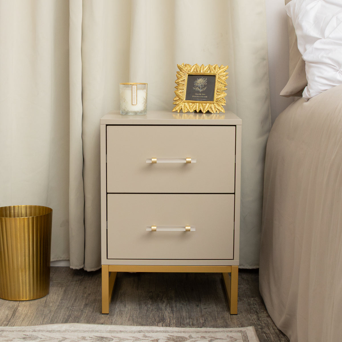 Two Drawer Bedside Table - Liana Taupe Range
