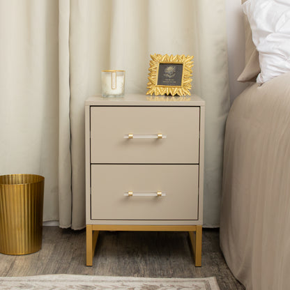 Two Drawer Bedside Table - Liana Taupe Range