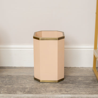 Hexagonal Pale Peach & Gold Edge Wooden Waste Paper Bin