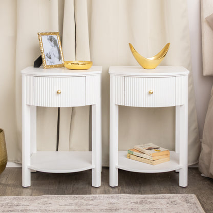 Pair of Reeded One Drawer Bedside Tables - Willow White Range