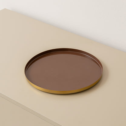 Round Metal Cappuccino Brown & Gold Display Tray