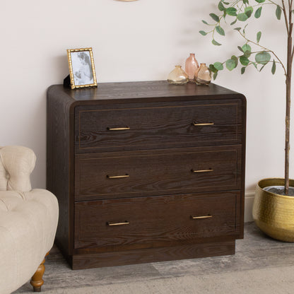 3 Drawer Dark Wood Chest of Drawers - Kingsley Range