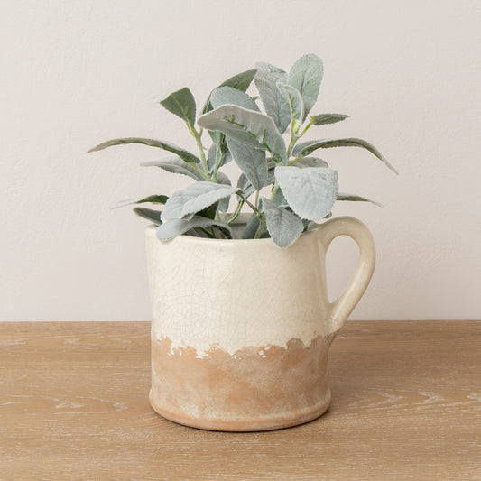  Cream & Terracotta Glazed Jug Vase - 19cm x 15.5cm 
