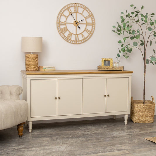  Large Cream & Wooden 4 Door Sideboard - Claudia Range 