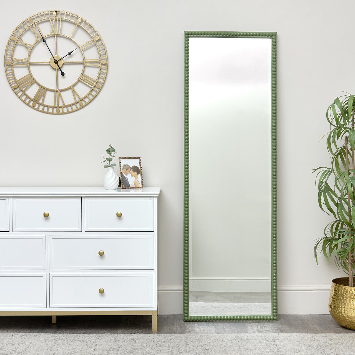 Large Rectangle Olive Green Bobbin Bobble Wall Mirror 168cm x 54cm ...