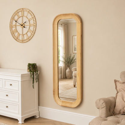 Natural Wood Arched Rounded Full Length Wall / Leaner Mirror - 142cm x 50cm