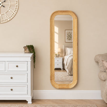 Natural Wood Arched Rounded Full Length Wall / Leaner Mirror - 142cm x 50cm